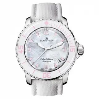 Blancpain Fifty Fathoms Automatique Stainless Steel / Mother of Pearl / White Canvas